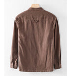 Brown Linen Cardigan Shirt with Long Sleeves and Button Detail on the Back