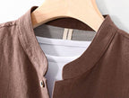 Brown Linen Cardigan Shirt with a Lightweight Design for Comfortable Layering