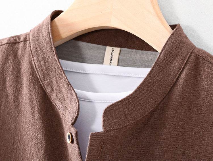 Brown Linen Cardigan Shirt with a Lightweight Design for Comfortable Layering