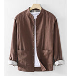 Stylish AM Vision RO Linen Cardigan Shirt in brown with button-up front and pocket detail