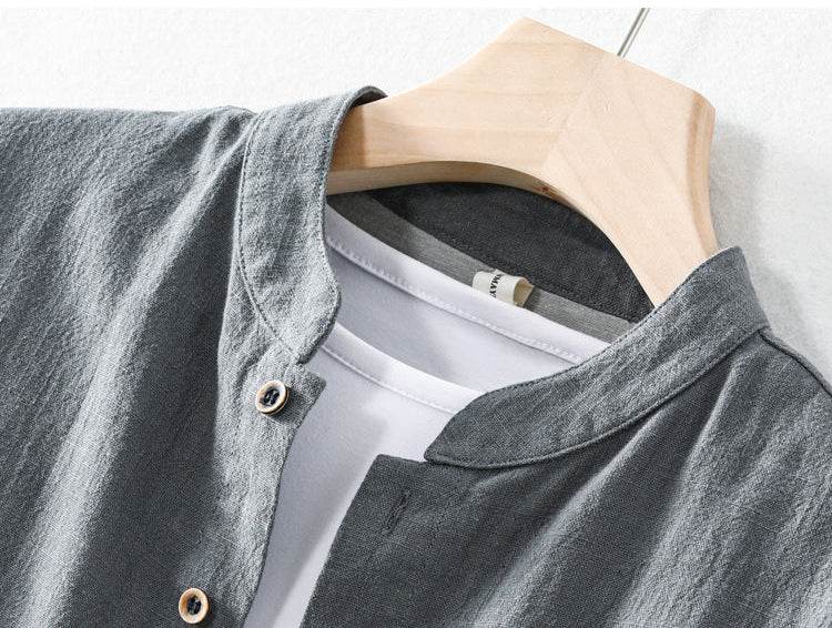 AM Vision RO Gray Linen Cardigan Shirt with a stylish and relaxed collar design