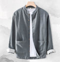 Grey AM Vision RO Linen Cardigan Shirt with button closure and front pockets for a casual look