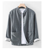 AM Vision RO Linen Cardigan Shirt in Gray with Button Front and Patch Pockets