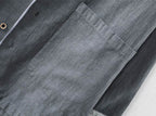 Close-up of an AM Vision RO Linen Cardigan Shirt showcasing its soft fabric and pocket detail