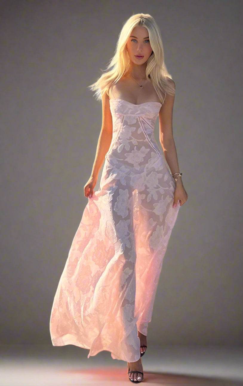 Beautiful Long Dress Eternal Grace with floral lace detail and a flowing silhouette for elegant occasions