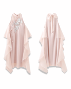 Elegant Long Dress with Embroidery in Soft Pink Featuring Flowy Ruffle Details