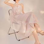 Elegant Long Dress with Embroidery in Soft Pink for Special Occasions and Formal Events