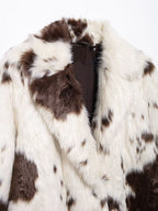 Stylish Long Faux Fur Effect Coat in brown and white with a chic design for a fashionable look