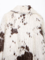AM Vision RO Long Faux Fur Effect Coat in White with Brown Spots for Stylish Winter Wear