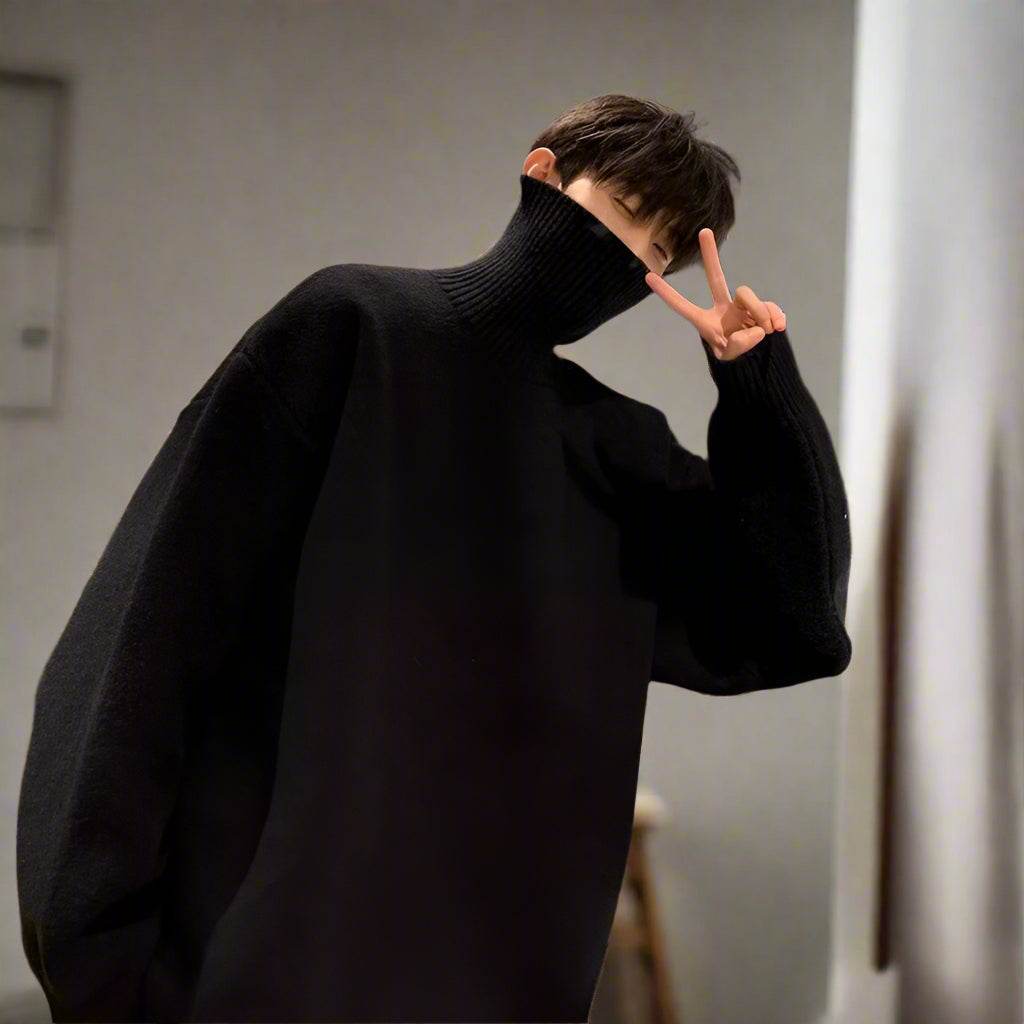 Black oversized sweater showcasing loose fit lazy style sweater, perfect for casual and comfortable wear