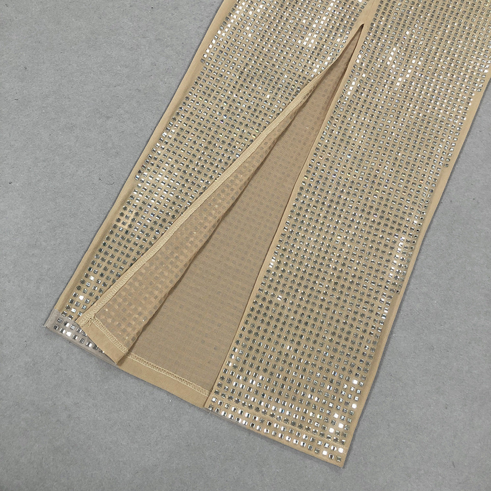 Luxe Spark Halter Rhinestone Evening Dress featuring a glamorous design with sparkling rhinestones