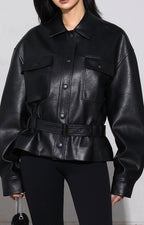 AM Vision RO luxury streetwear leather jacket with oversized fit and belted waist for stylish looks