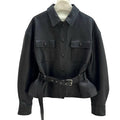 AM Vision RO luxury streetwear leather jacket with a belted waist and button-up front design