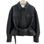 AM Vision RO luxury streetwear leather jacket with a belted waist and button-up front design