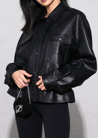 Stylish AM Vision RO luxury streetwear leather jacket with front pockets and a relaxed fit