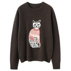 Maison Eline Essential Cashmere Jacquard Sweater Thickened Luxury with Timeless Animal Motif in Dark Brown