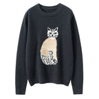 Maison Eline Essential Cashmere Jacquard Sweater Thickened Luxury with Timeless Animal Motif in dark gray