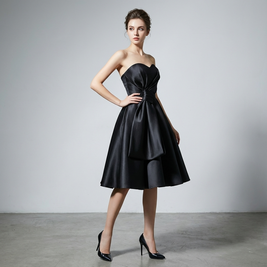 Elegant AM Vision RO Maison Noir Strapless Dress with a fitted bodice and a flared skirt