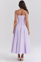 Elegant AM Vision RO Maxi Dress with Deep Neckline in Lavender with a Classic A-line silhouette
