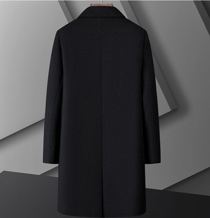 Back view of Men Wool Coat Autumn-Winter 2025 in sleek black design with a modern silhouette