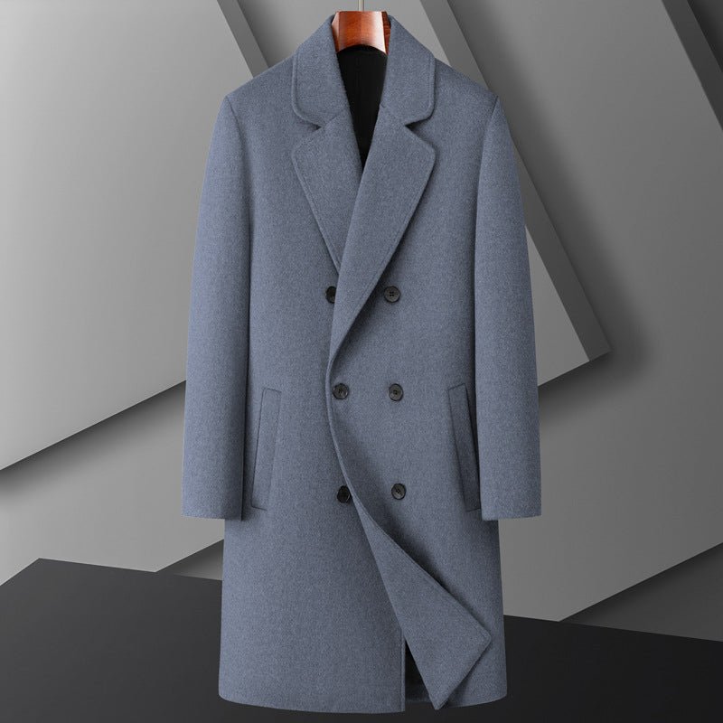 Stylish Men Wool Coat Autumn-Winter 2025 in Light Blue with Double-Breasted Design
