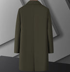 Back view of a stylish Men Wool Coat Autumn-Winter 2025 in a dark green color, suitable for cold weather.