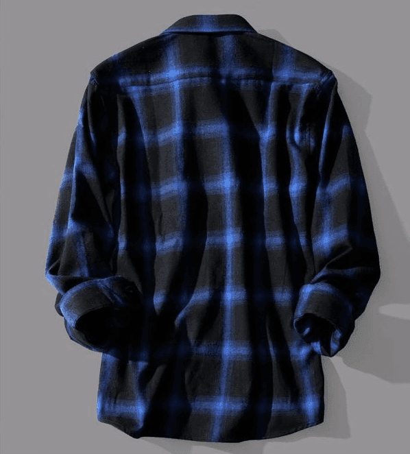 Men's checkered shirt in blue and black plaid pattern, perfect for casual wear