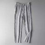 Men's Linen Pants in Light Gray with Comfortable Drawstring Waistband for Relaxed Fit