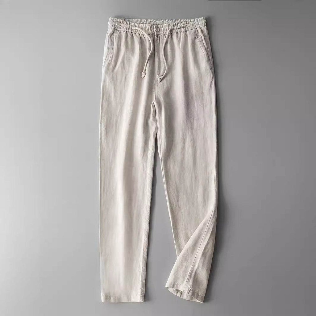 Lightweight Men's Linen Pants in Beige with an Adjustable Drawstring Waist for Comfort