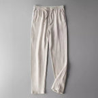 Lightweight Men's Linen Pants in Beige with an Adjustable Drawstring Waist for Comfort
