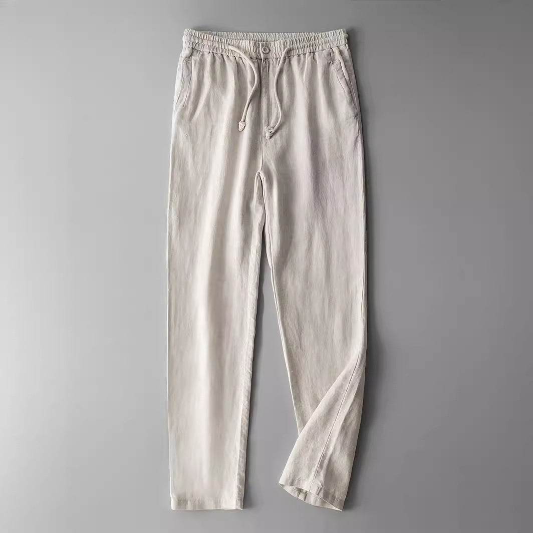 Lightweight Men's Linen Pants in Beige with an Adjustable Drawstring Waist for Comfort