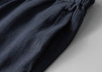 Close-up view of Men's Linen Pants in navy with comfortable elastic waistband