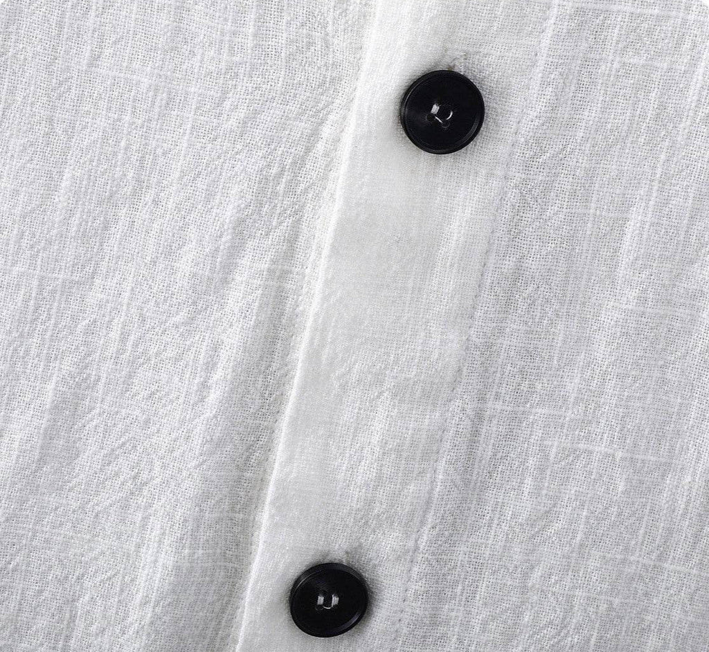 White Men's Linen Shirt with Black Buttons and a Soft, Breathable Fabric