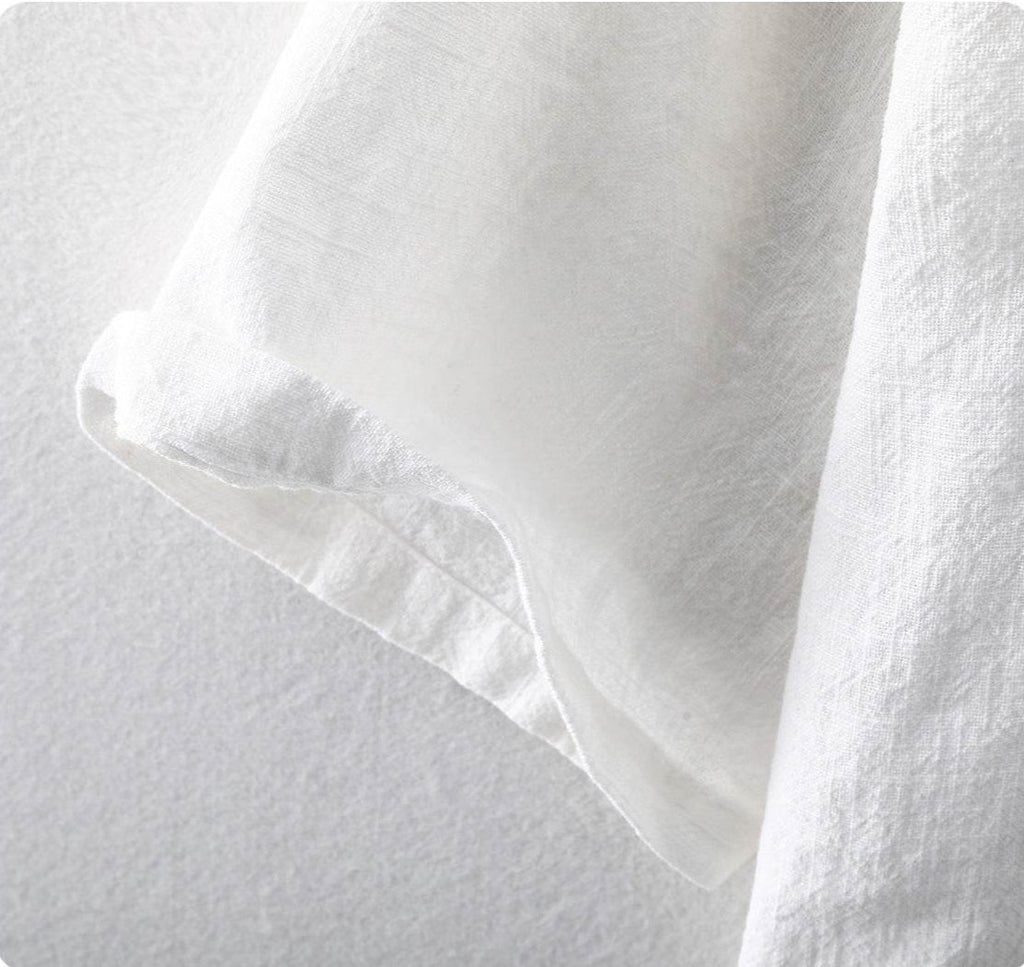 Close-up of a white Men's Linen Shirt showcasing soft fabric and detailed stitching