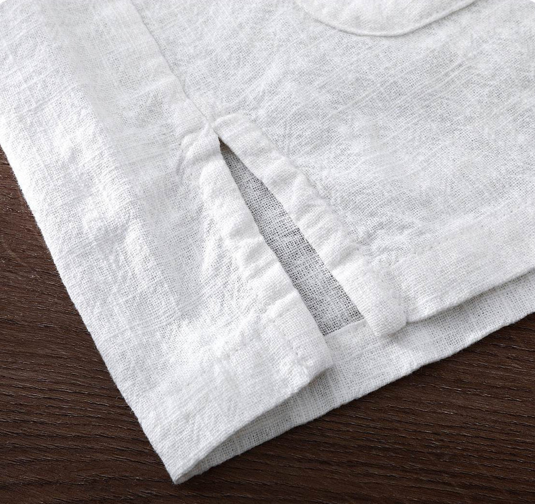 Close-up of Men's Linen Shirt featuring a stylish hem and soft fabric texture
