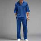 Men's Summer Suit Set in Blue with Short Sleeves and Comfortable Fit for Warm Weather