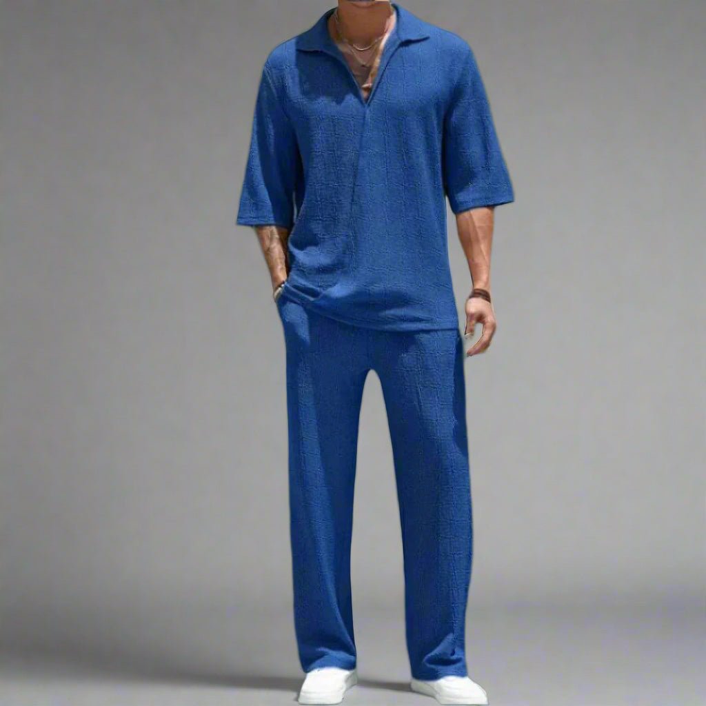 Men's Summer Suit Set in Blue with Short Sleeves and Comfortable Fit for Warm Weather