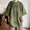 Men’s velvet t-shirt in olive green with Stay Tuned graphic, casual fit and soft texture