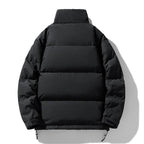 Back view of a Men's Winter Jacket with Duck Down, featuring a sleek black design and padded warmth