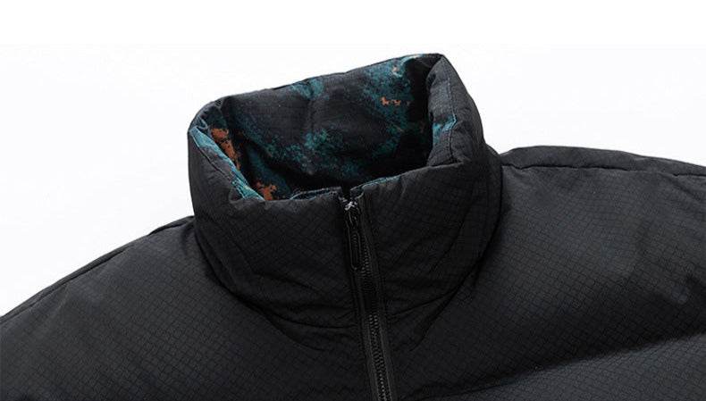 Close-up of AM Vision RO Men's Winter Jacket with Duck Down showing the collar and texture