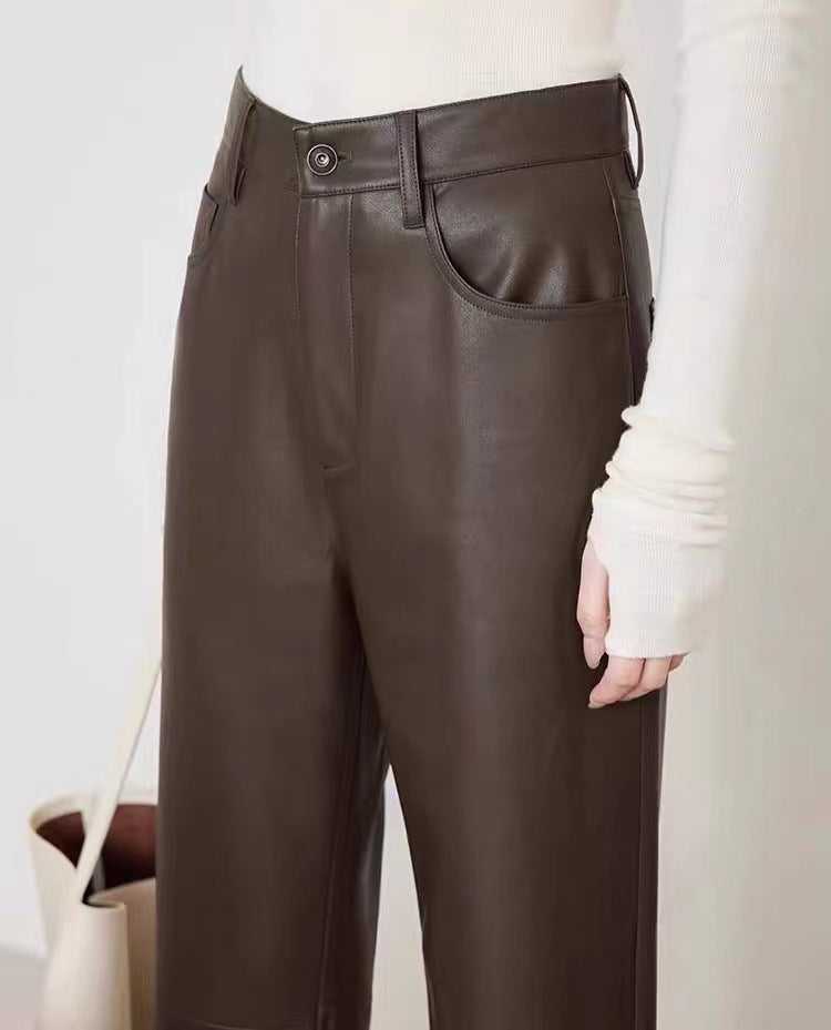 Merard Luxe Sheepskin Pants in Dark Brown with a Tailored Fit and Classic Design