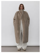 Milk Tea Reversible Luxe Fur Trench with a sleek design and cozy fit for stylish warmth
