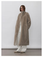 Milk Tea Reversible Luxe Fur Trench in Soft Beige for Stylish and Cozy Winter Outfits