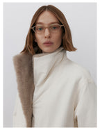 Milk Tea Reversible Luxe Fur Trench with a stylish design for versatile winter wear