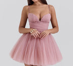AM Vision RO Mini Bell Dress in soft pink with a fitted bodice and tulle skirt for a flirty look