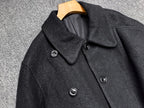 AM Vision RO Minimalist Belted Short Coat in Black with Double-Breasted Buttons and Classic Collar
