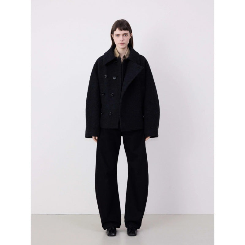 Stylish Minimalist Belted Short Coat in black, featuring a modern design and comfortable fit