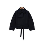 AM Vision RO Minimalist Belted Short Coat in black with a stylish belted design and modern silhouette
