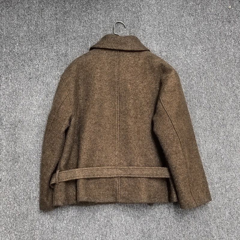 Brown Minimalist Belted Short Coat with a clean design and stylish silhouette