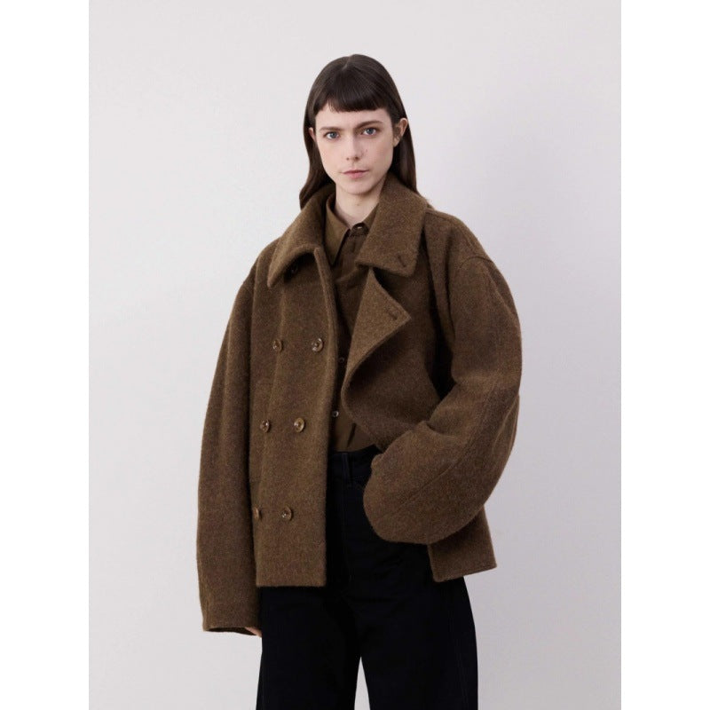 AM Vision RO Minimalist Belted Short Coat in Brown with Oversized Fit and Stylish Design